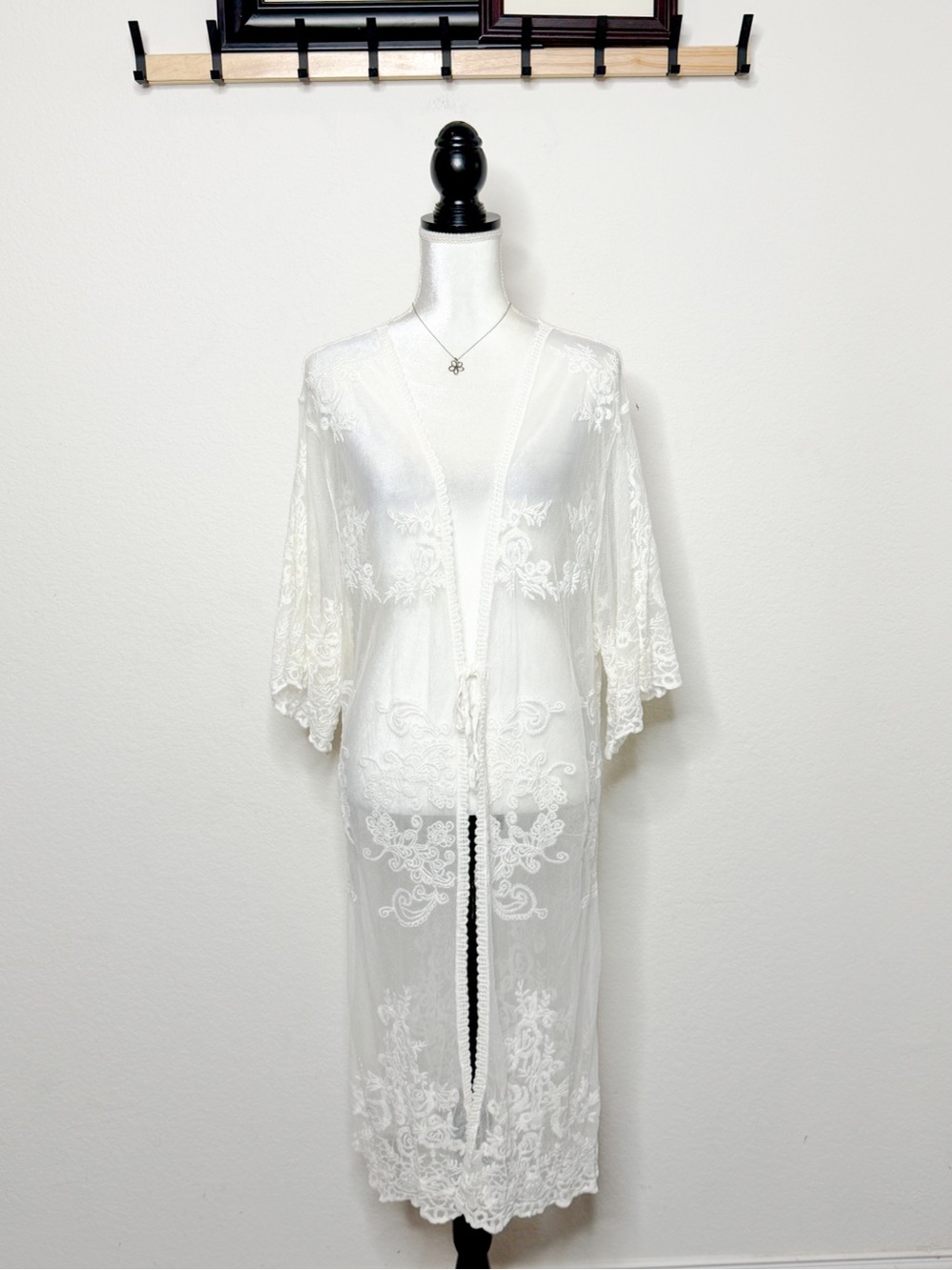 Sheer White Lace Kimono Robe - Elegant Bridal Cover-Up - One Size